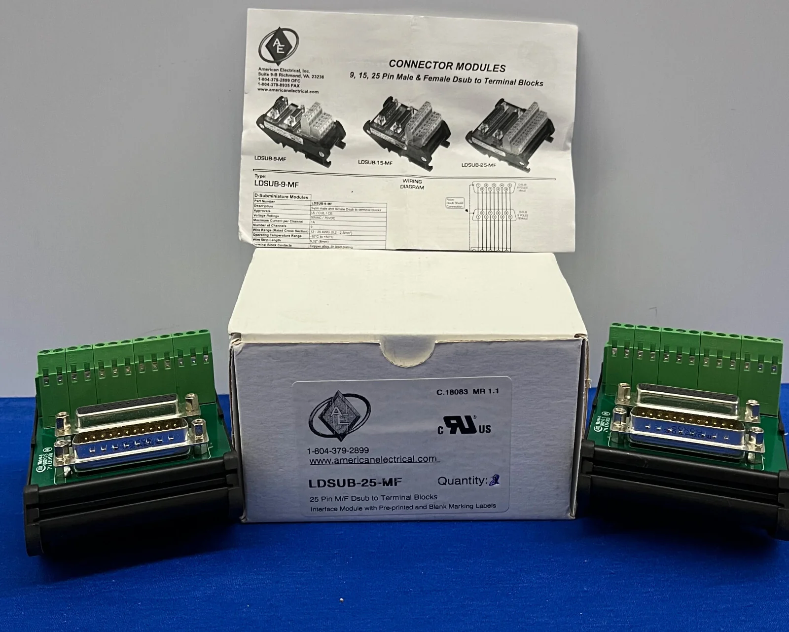 AMERICAN ELECTRICAL LDSUB-25-MF 25 PIN Dsub to TERMINAL BLOCK – 1 LOT OF QTY 2