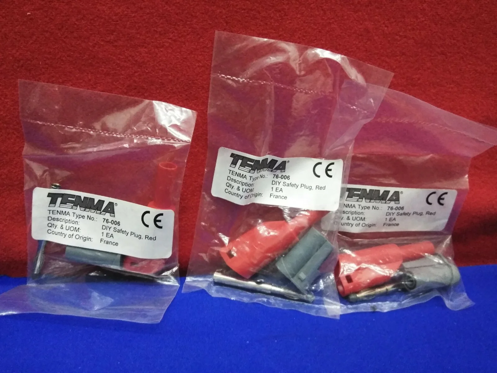 LOT OF 3 – TENMA 76-006 BANANA PLUG, RED. DIY SAFETY PLUG RED