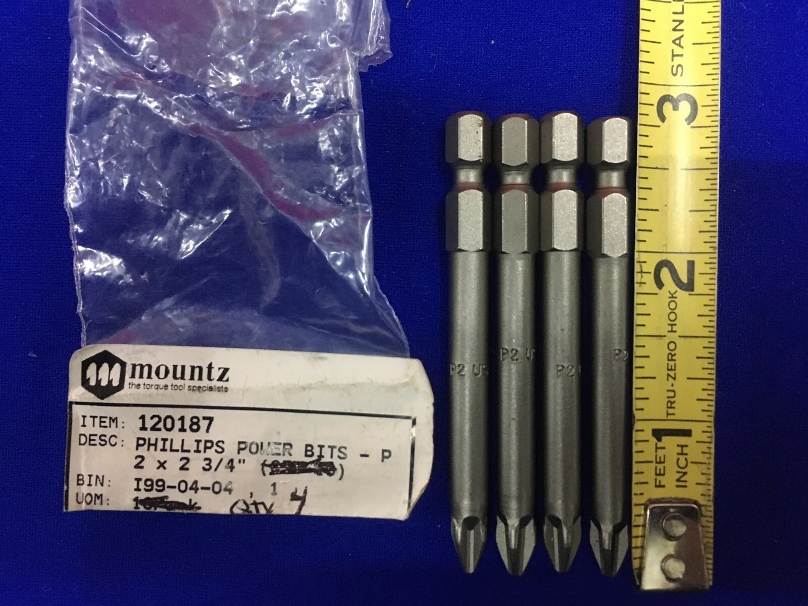 SOLD AS LOT OF 4 BITS – MOUNTZ / PHILLIPS 120187 POWER BIT P2 X 2-3/4″