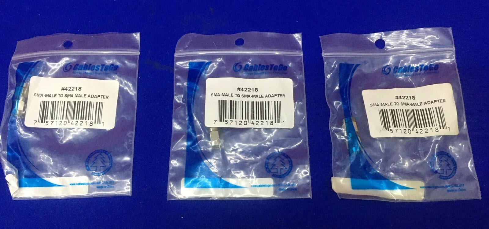 QTY 3 – CABLESTOGO 42218 / #42218 SMA-MALE TO SMA-MALE ADAPTER