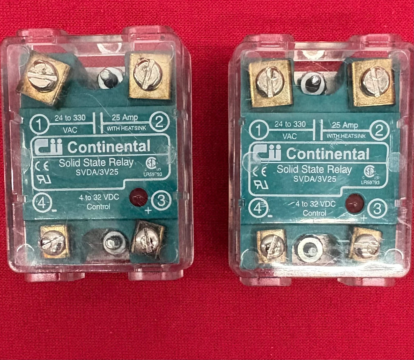CONTINENTAL SOLID STATE RELAY SVDA/3V25  24-330VAC 25AMP  4 TO 32 VDC – QTY 2