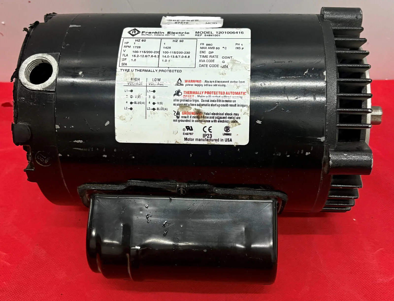 FRANKLIN ELECTRIC 1201006416 1 HP RPM 1725 For Varian Tri-Scoll Pump – FOR PARTS