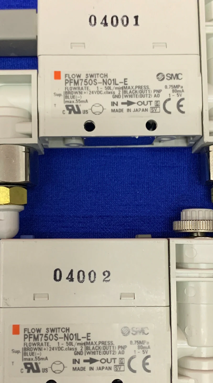 1 Lot Qty of 2 – SMC Digital Flow Switch PFM750S-N01L-E  FLOW RATE 1-50L
