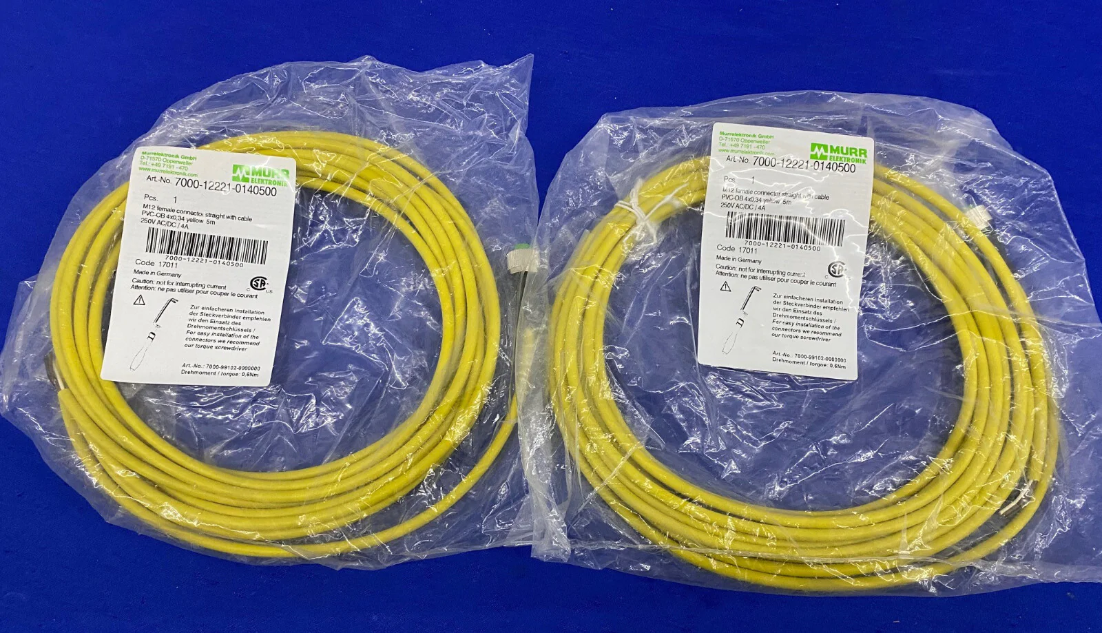 MURR ELEKTRONIK 7000-12221-0140500 M12 FEMALE CONNECTOR STRAIGHT – LOT OF 2