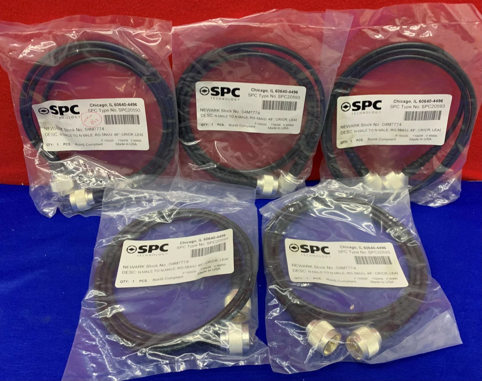 Lot of 5 – SPC Technology (Amphernol Similar) SPC20593 RG58 RG-58A/U N