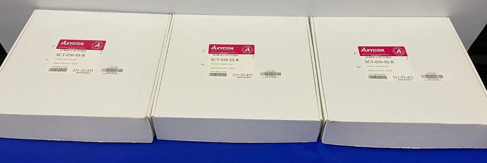 AXYGEN® SCT-050-SS-R 0.5ml SELF STANDING,RED,TUBES & CAPS – 1 LOT QTY 3 BOXES