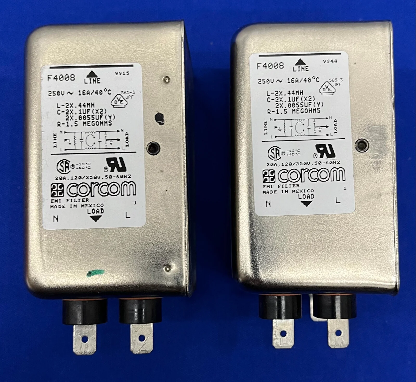 CORCOM EMI FILTER F4008 250V 16A/40c 20A 120/250V 50-60 HZ – 1 LOT QTY 2
