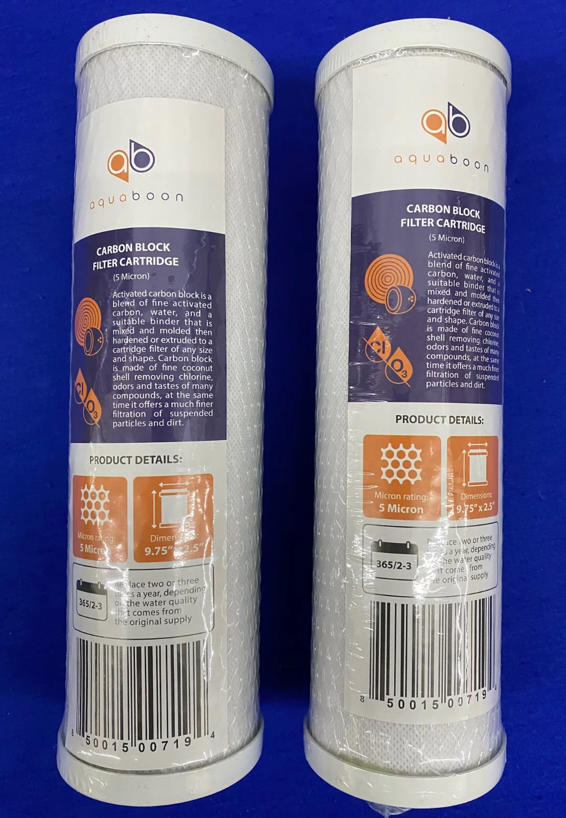 AQUABOON 5001500719 CARBON BLOCK FILTER CARTRIDGE 5 MICRON – 1 LOT QTY 2