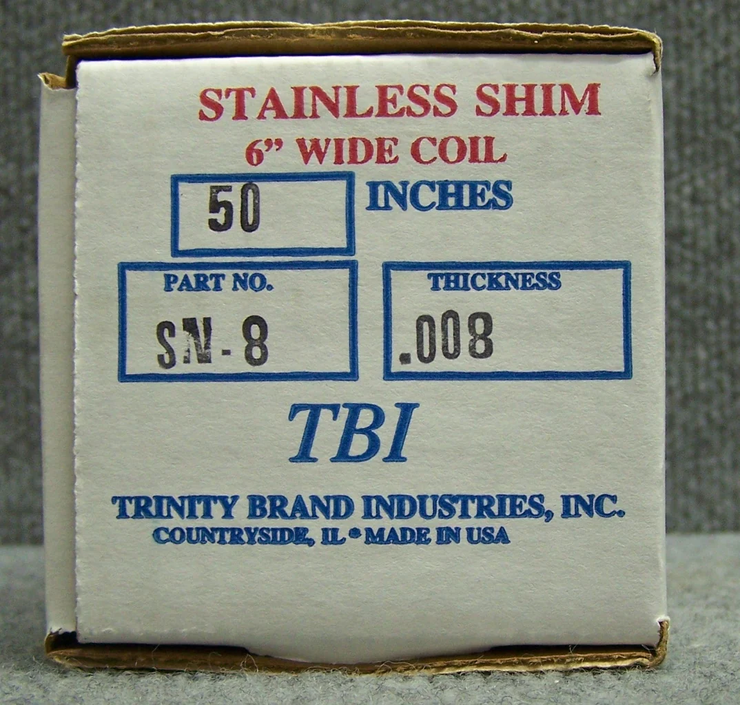 TRINITY BRAND SN-8 STAINLESS SHIM COIL 6″ WIDE COIL 50″ LENGTH 0.008 THICKNESS