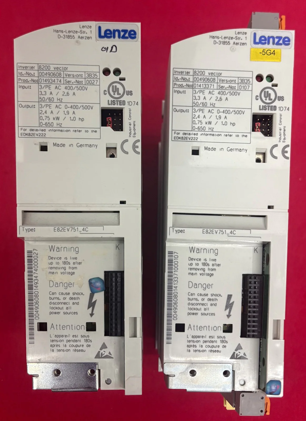 LENZE E82EV751_4C VECOR 8200 CONTROLLED FREQUENCY DRIVE INVERTER – 1 LOT QTY 2