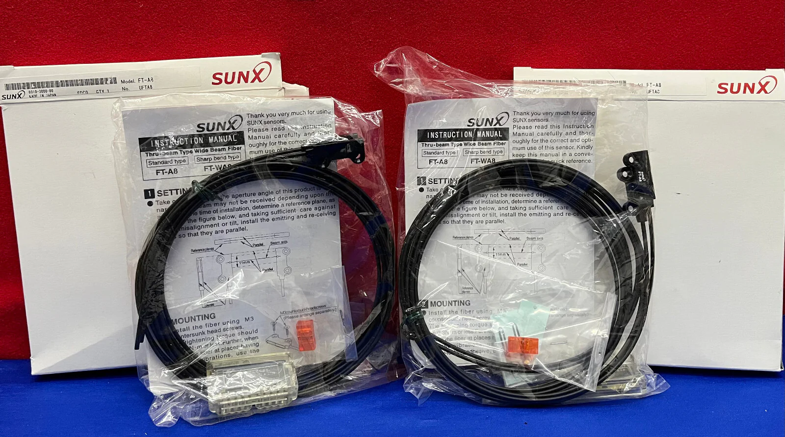 1 LOT OF QTY 2 – SUNX FT-A8  UFTA8 FIBER OPTIC SENSOR