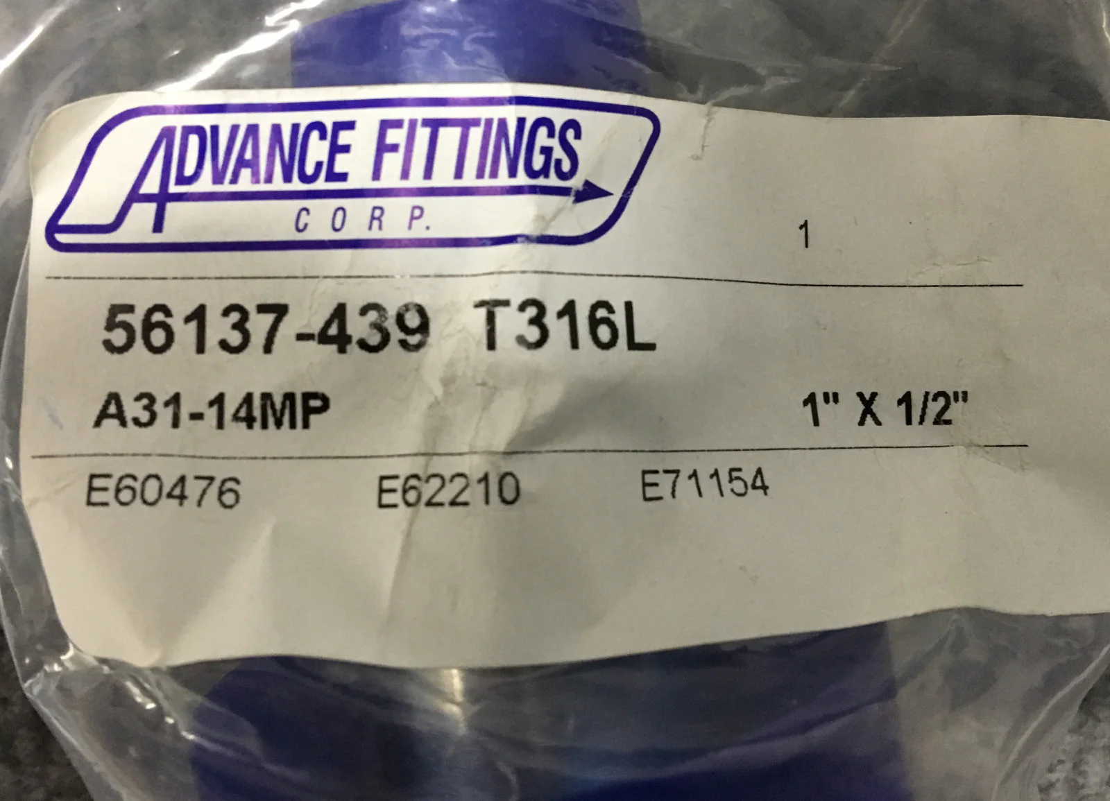 ADVANCE 56137-439 T316L A31-14MP HYGIENIC CLAMP JOINT CONCENTRIC REDUCER 1″X1/2″