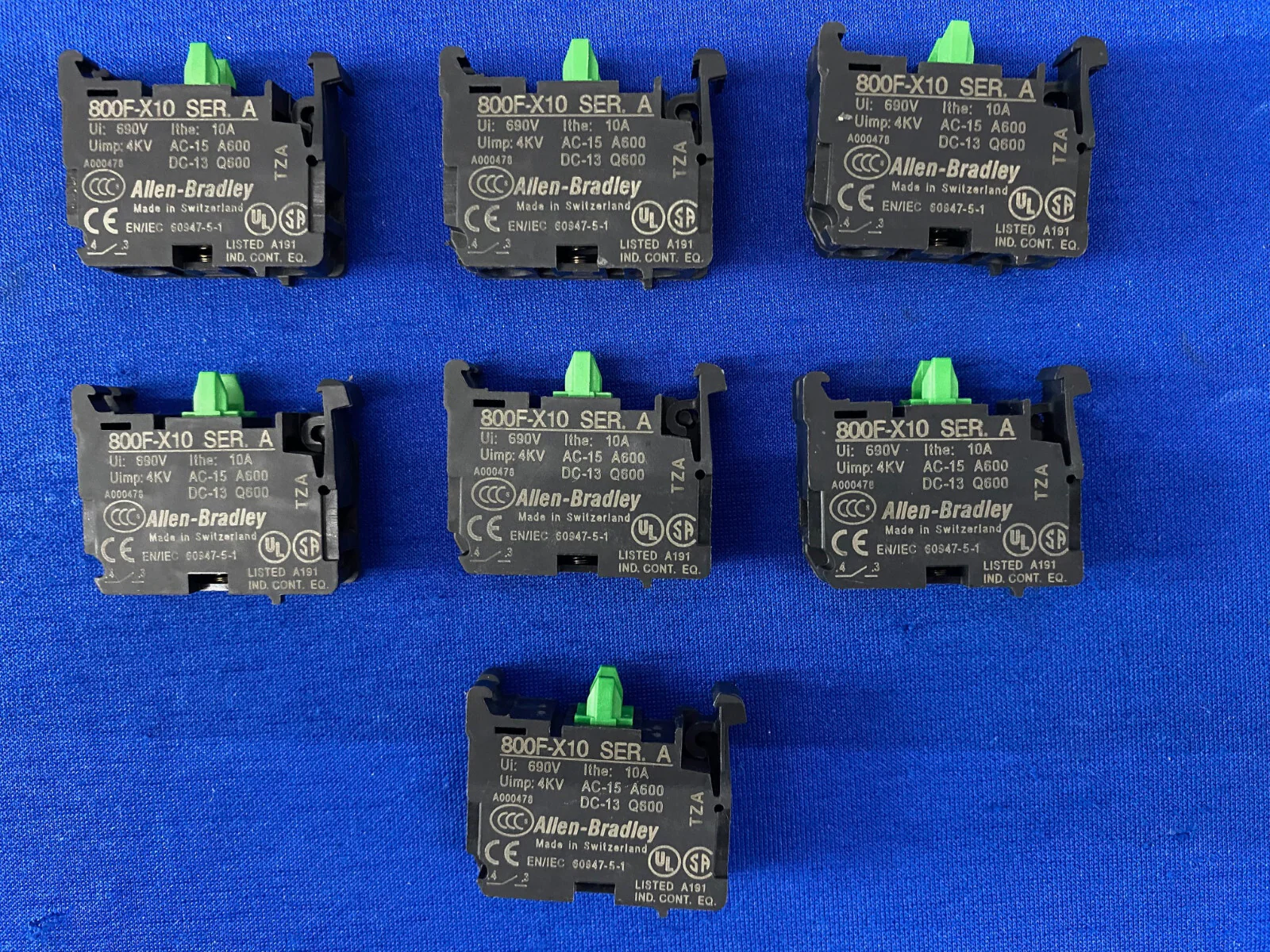 Allen Bradley AB 800F-X10 / 800FX10  SER A CONTACT BLOCK – 1 LOT QTY 7