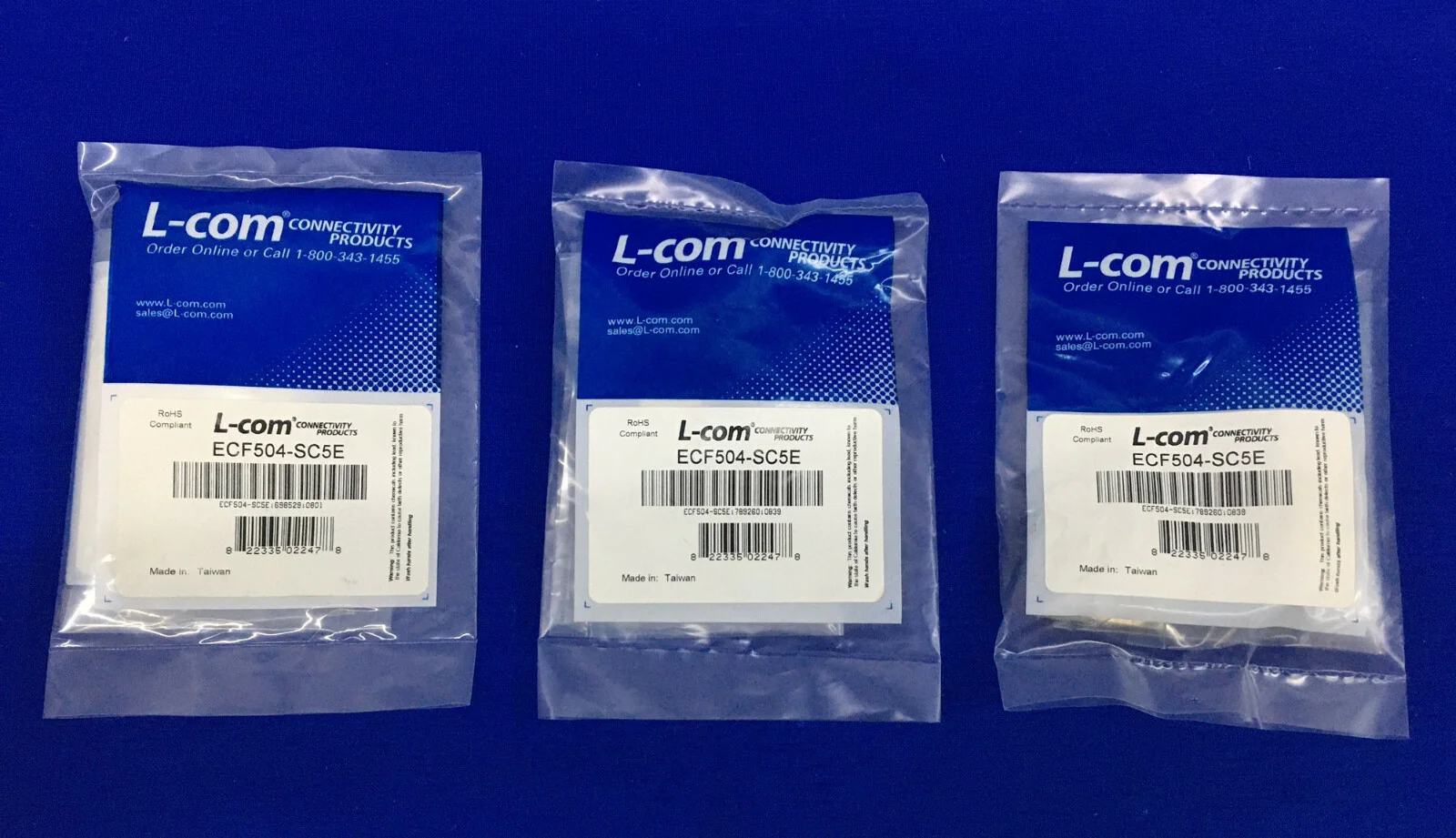 1 LOT OF QTY 3 – L-COM ®  CONNECTIVITY PRODUCTS ECF504-SC5E IN-LINE ADAPTER