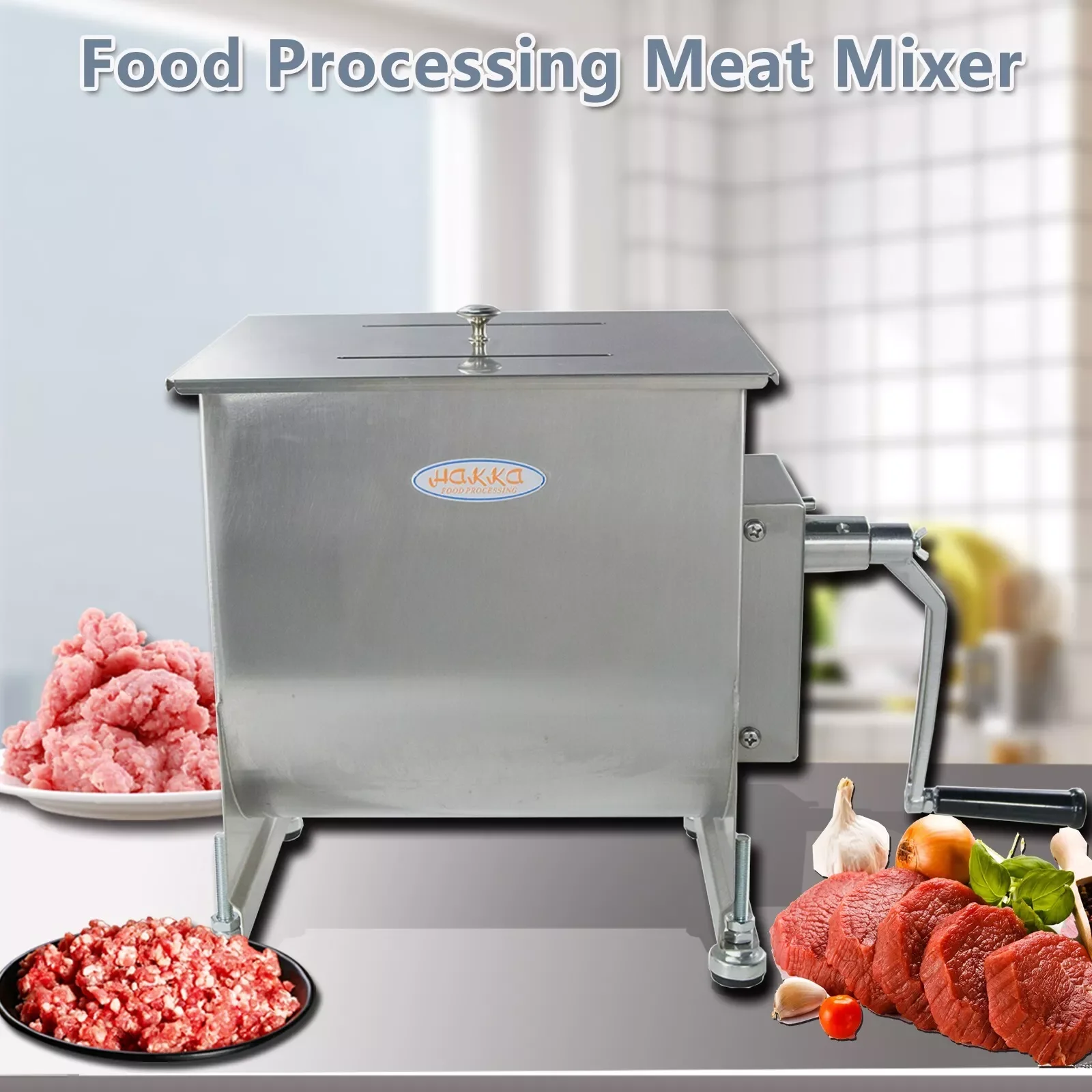 Hakka Manual Meat Mixer 15 lbs/7.5L Capacity Tank Stainless Steel Sausage Mixer