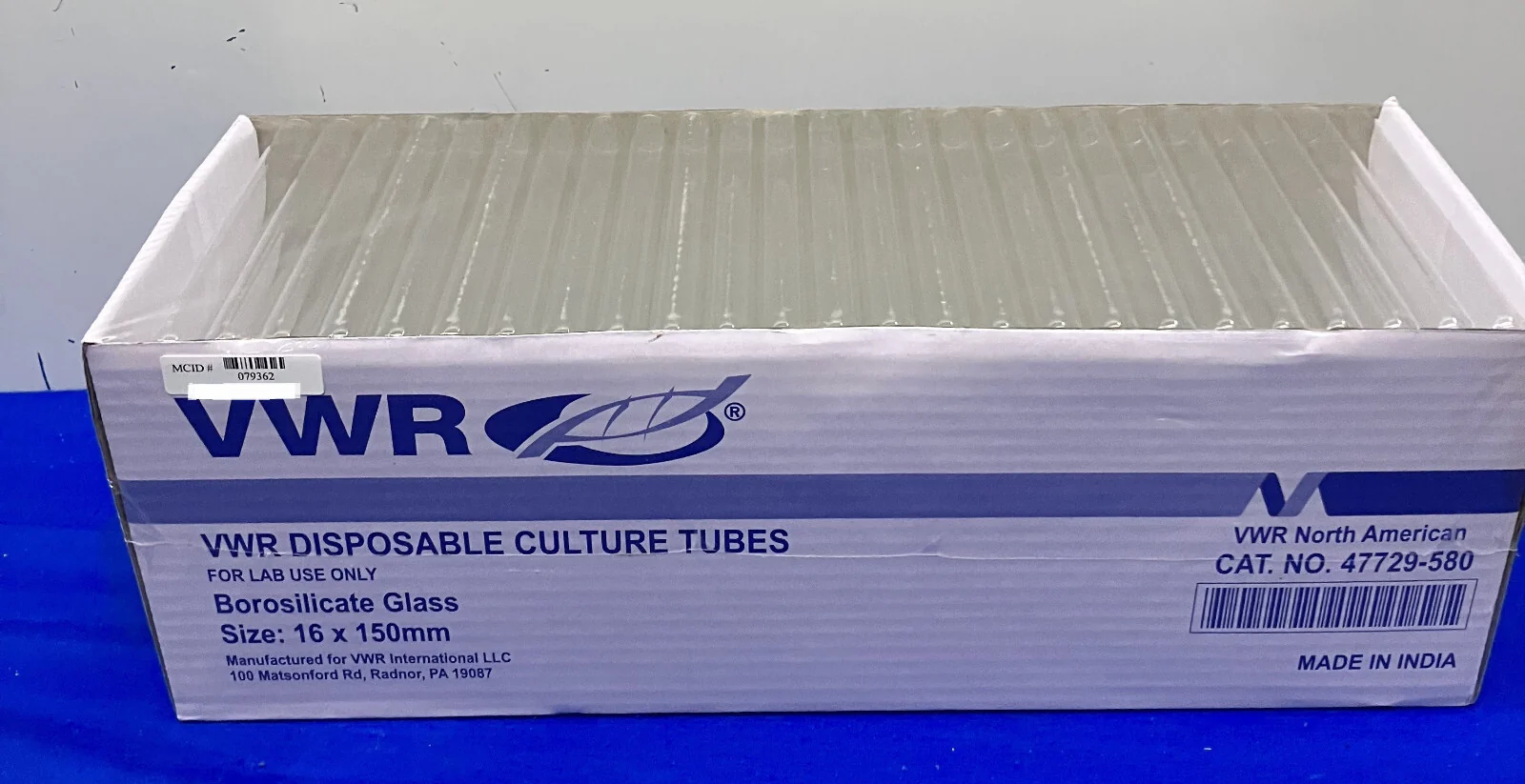 VWR 47729-580 BOROSILICATE GLASS 16x150MM CULTURE TUBES  – 1 PKG OF 250 TUBES