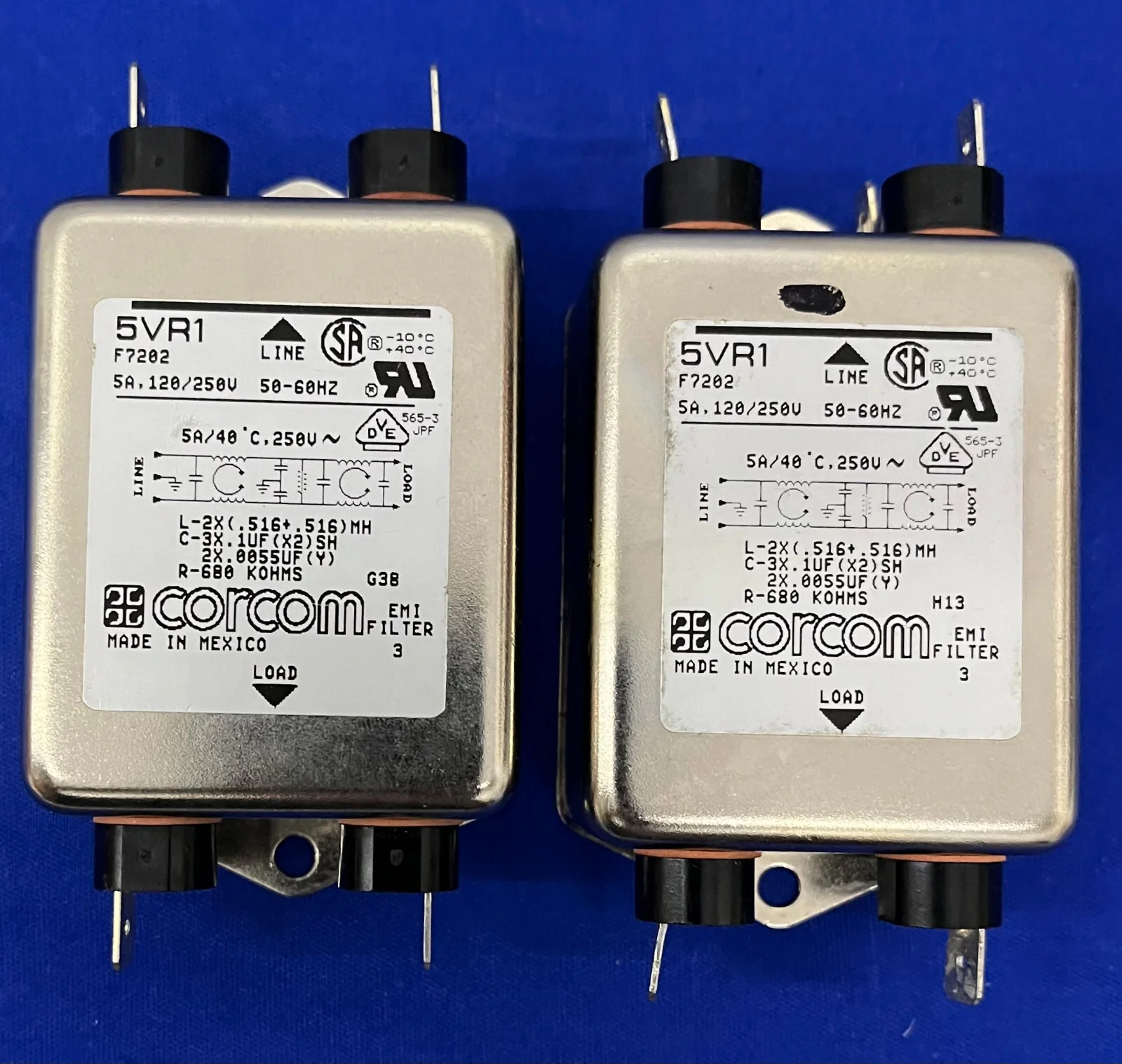 CORCOM 5VR1 / F7202 EMI FILTER 5A 120/250V – 1 LOT QTY 2