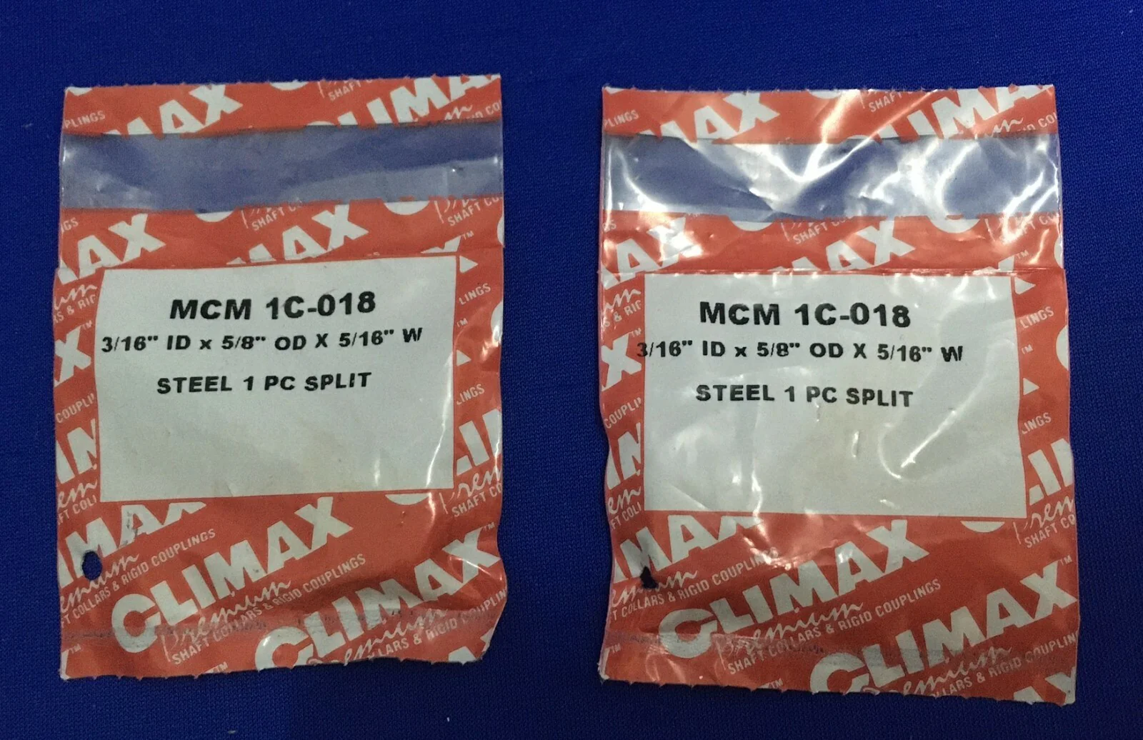 1 LOT QTY OF 2- CLIMAX MCM 1C-018 3/16″ ID X 5/8″ OD X 5/16 W STEEL,SHAFT COLLAR
