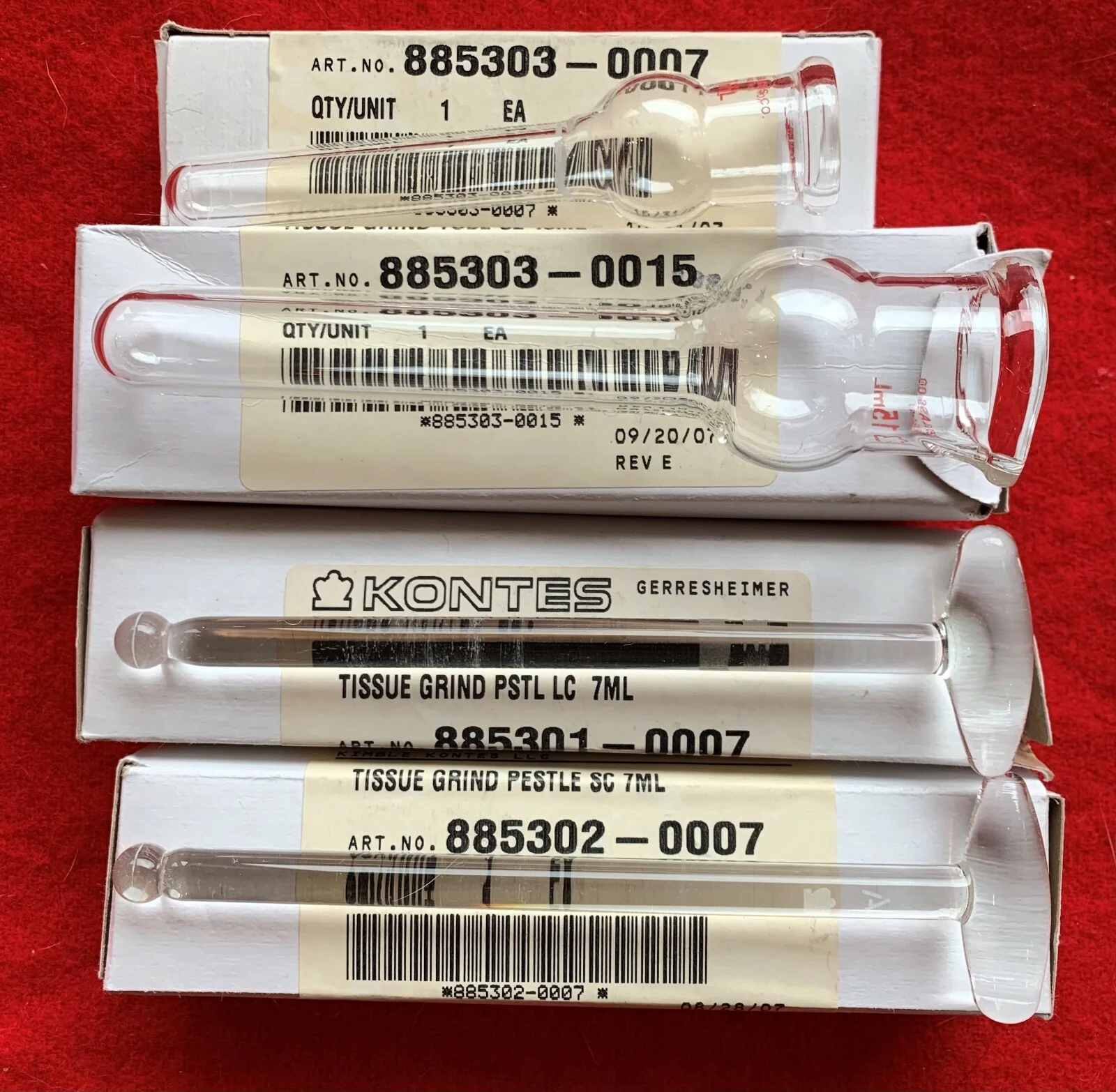 1 LOT – MISC Kontes Glass 7ml Tissue Grinder Pestle & Mortar Pour Spout