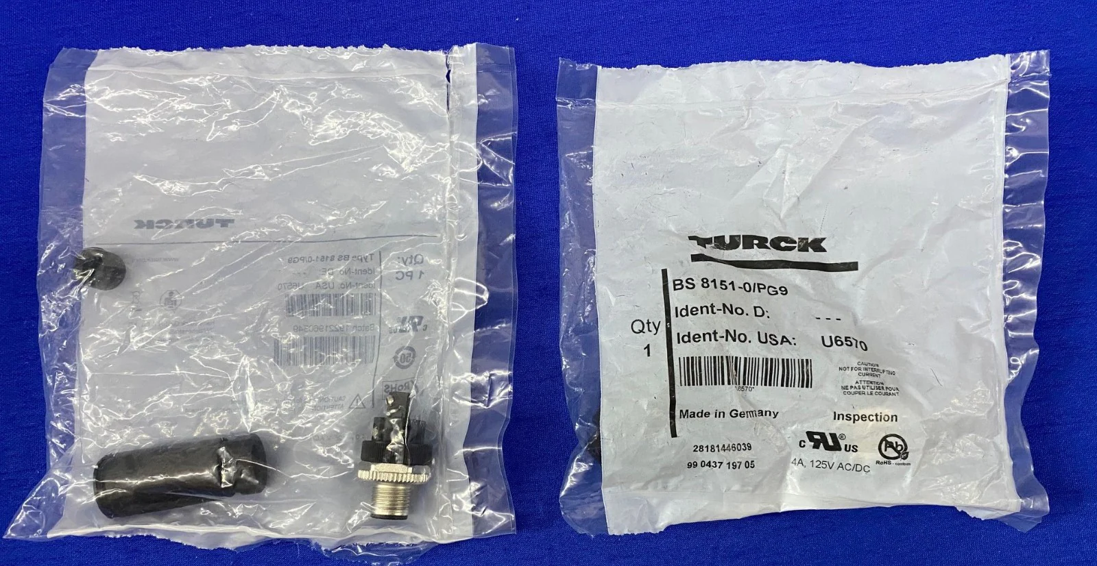 TURCK BS 8151-0/PG9 SENSOR CONNECTOR M12 MALE STRAIGHT 5-PIN – 1 LOT QTY 2