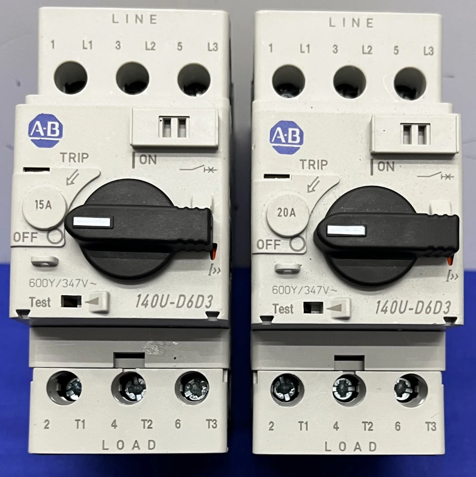Allen Bradley AB CASE CIRCUIT BREAKER – 1 LOT 1 EACH – 140UD6D3C20 & 140UD6D3C15