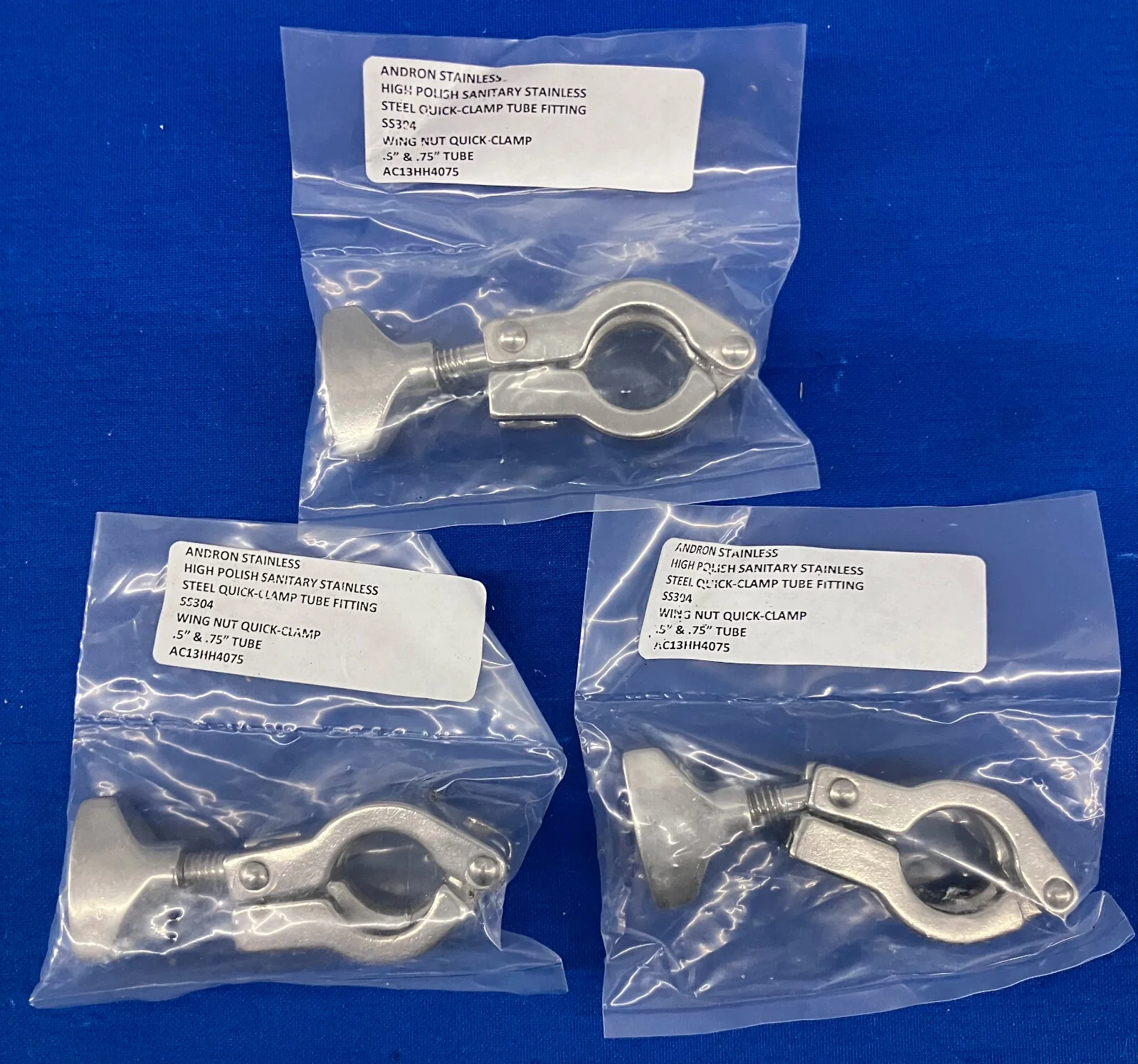 ANDRON STAINLESS WING NUT QUICK CLAMP .5” &.75” TUBE AC13HH4075 LOT OF 3