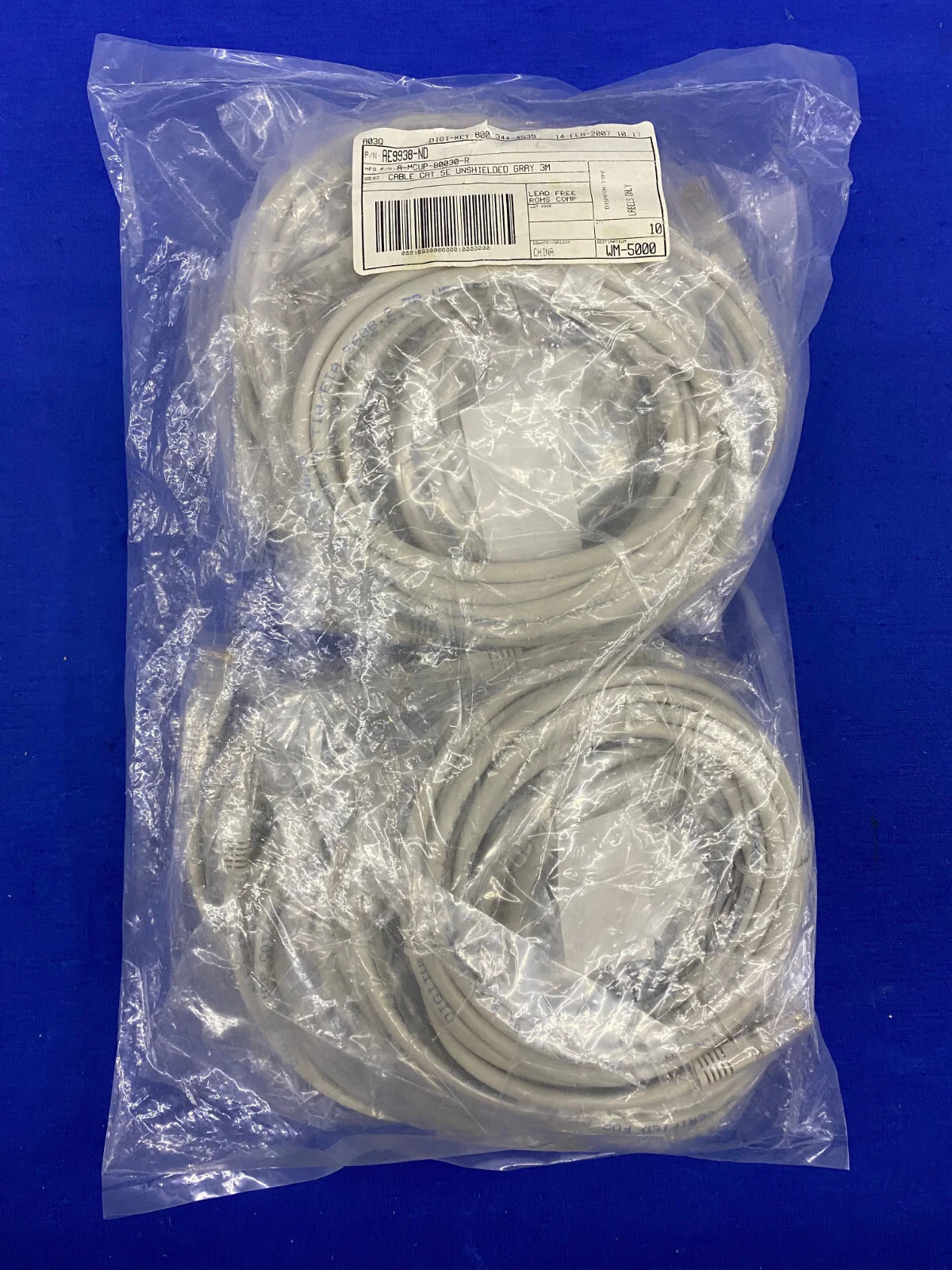 DIGI-KEY AE9938-ND A-MCUP-80030-R CABLE .5E CAT 3M – 1 PKG OF 10 CABLES