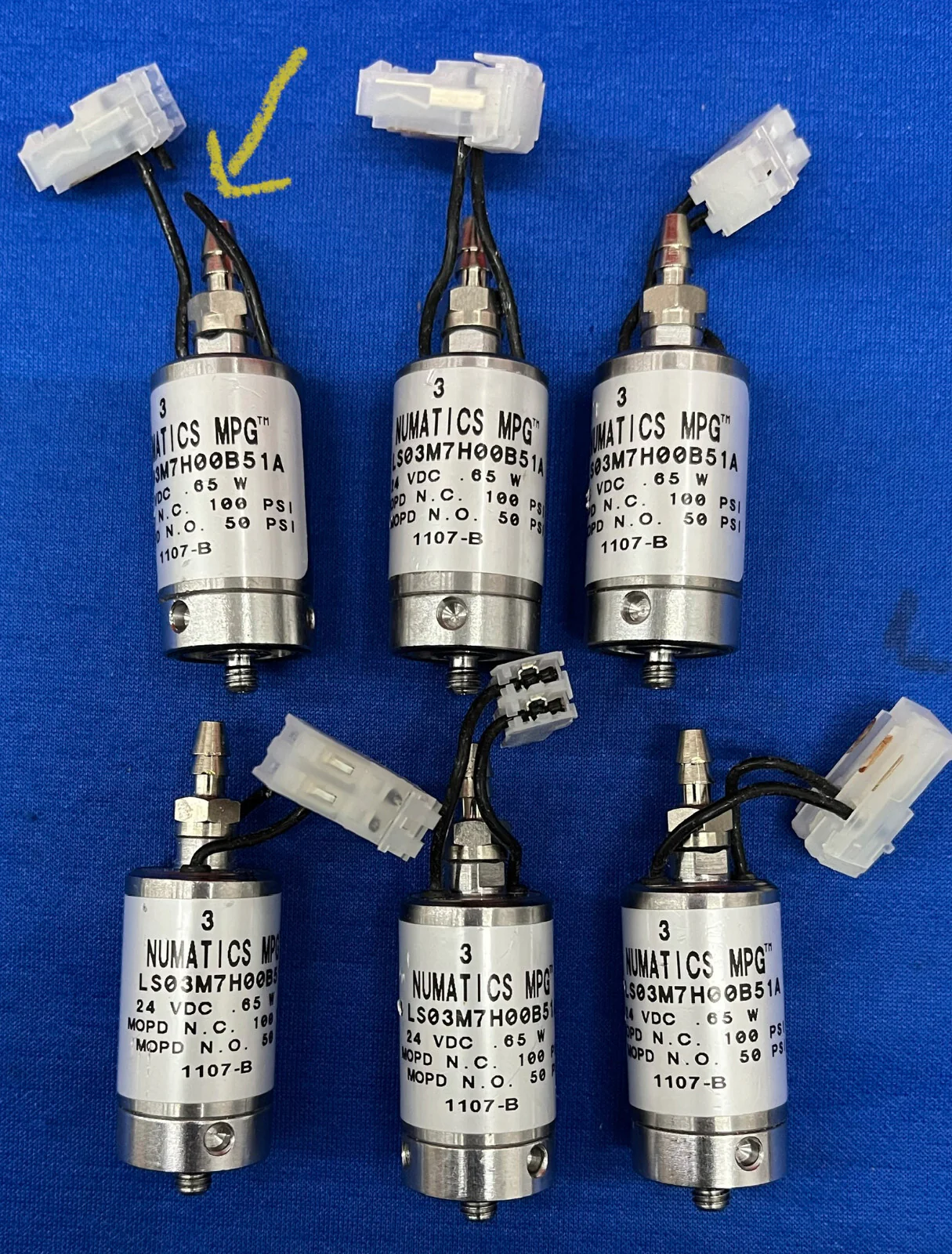 1 LOT QTY OF 6 – NUMATICS MPG LS03M7H00B51A VALVE 24VDC .65W 100/50 PSI 1107-B