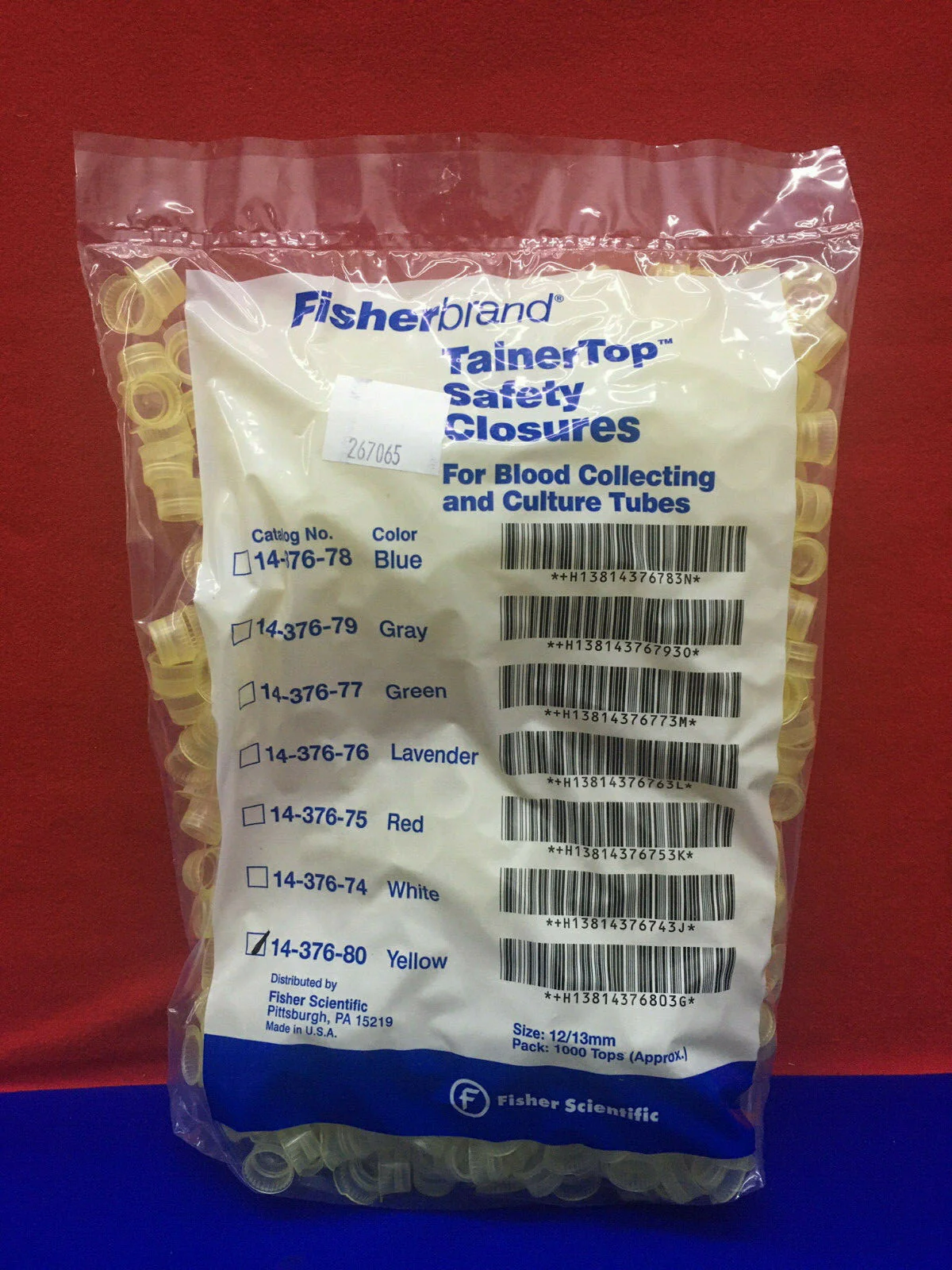 FISHER SCIENTIFIC 14-376-80 12/13MM YELLOW QTY 1 – BAG/PACK OF 1000 CLOSURES