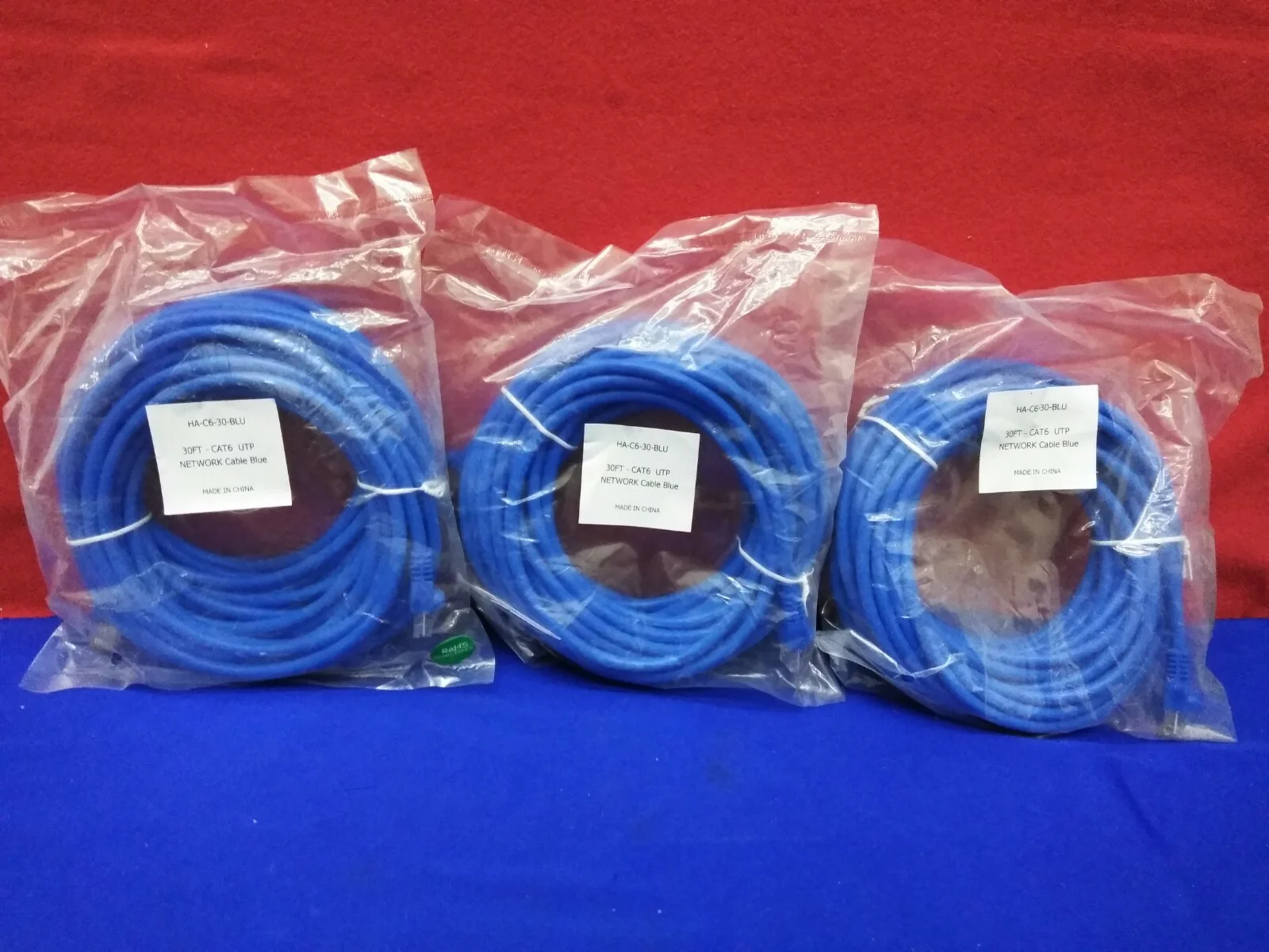 QTY 3 – HA-C6-30-BLU 30FT-CAT6 UPT NETWORK CABLE BLUE