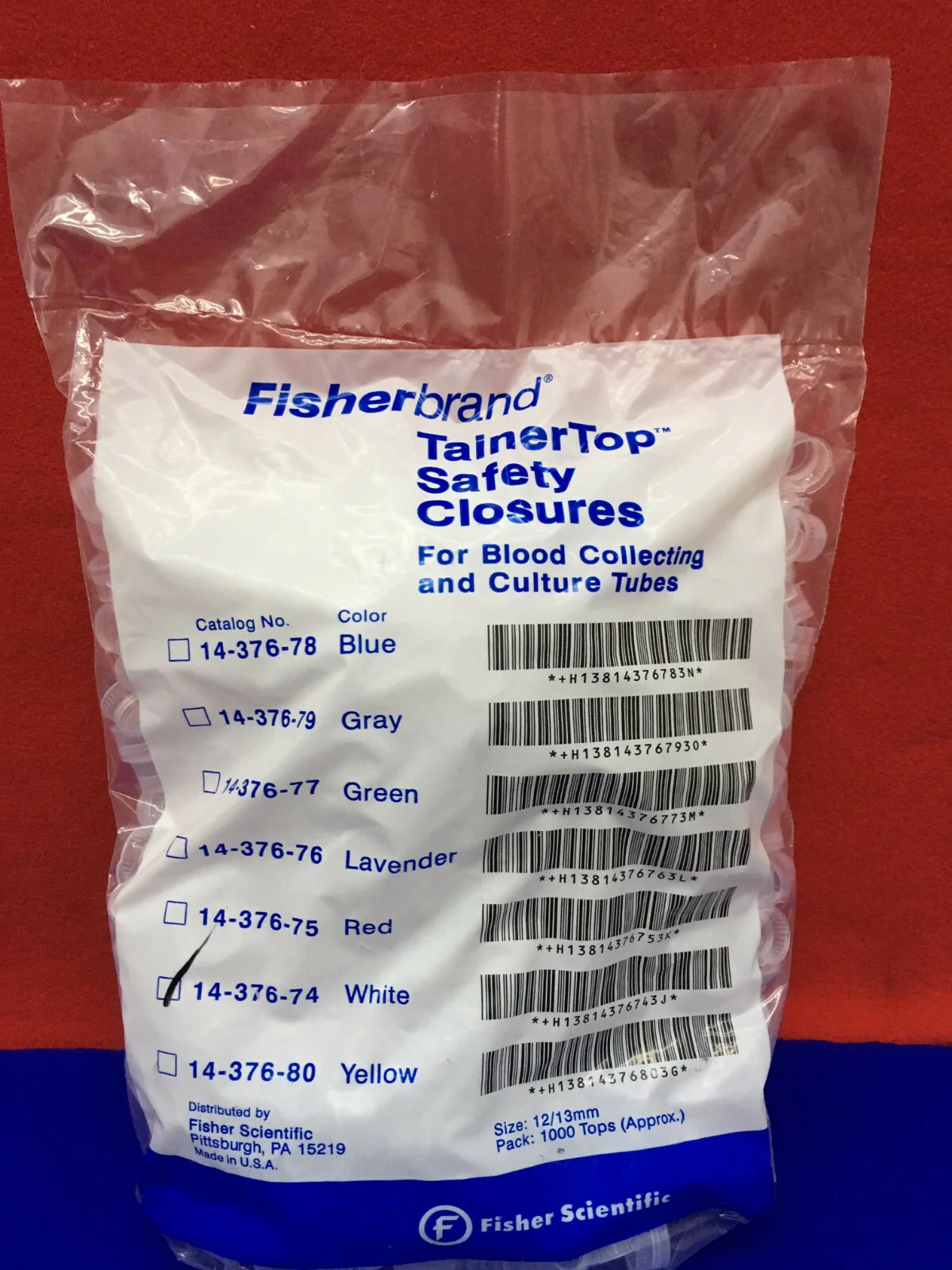 1 PACKAGE – FISHER SCIENTIFIC SAFETY CLOSURES 14-376-74 WHITE SIZE:12/13mm