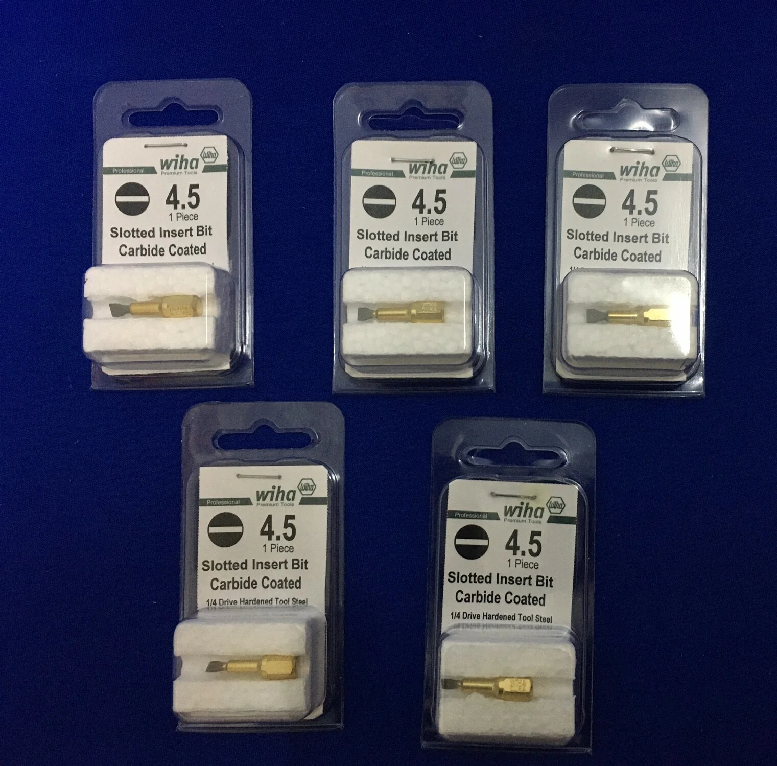 1 LOT OF QTY 5 – WIHA 71010-1 BIT PACK ON UNIVERSAL 1/4″ HEX DRIVE 4.5 SLOTTED