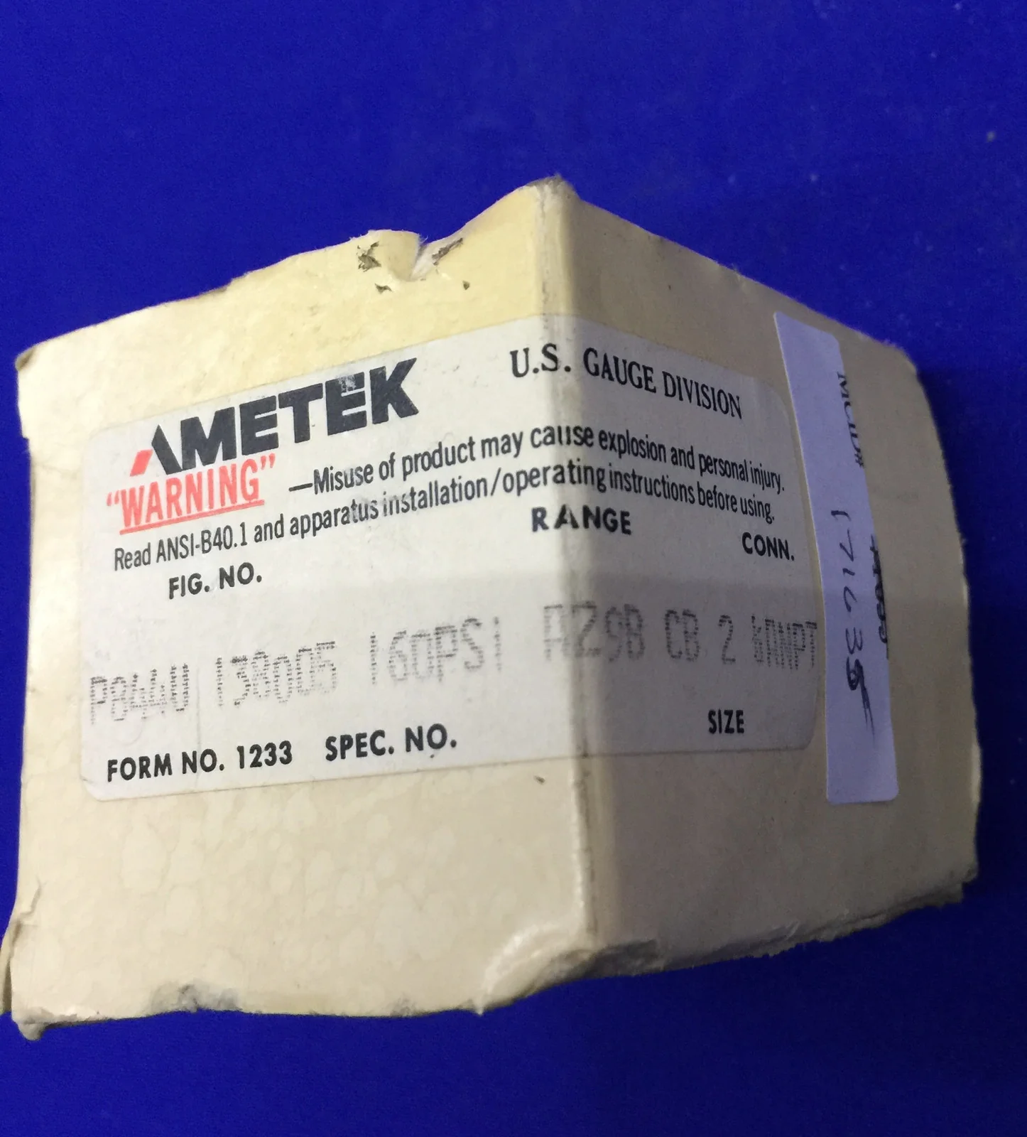 AMETEK U.S. GAUGE DIVISION P844U 138005 PRESSURE GAGE SIZE 2″ 160 PSI