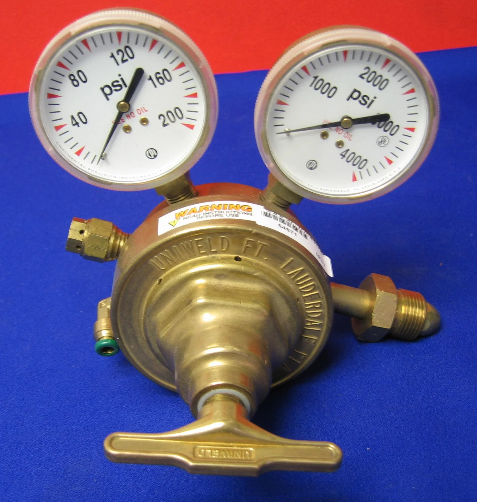 UNIWELD 592H COMPRESSED GAS REGULATOR A NITROGEN A269  W/ 2 CPI GAUGES