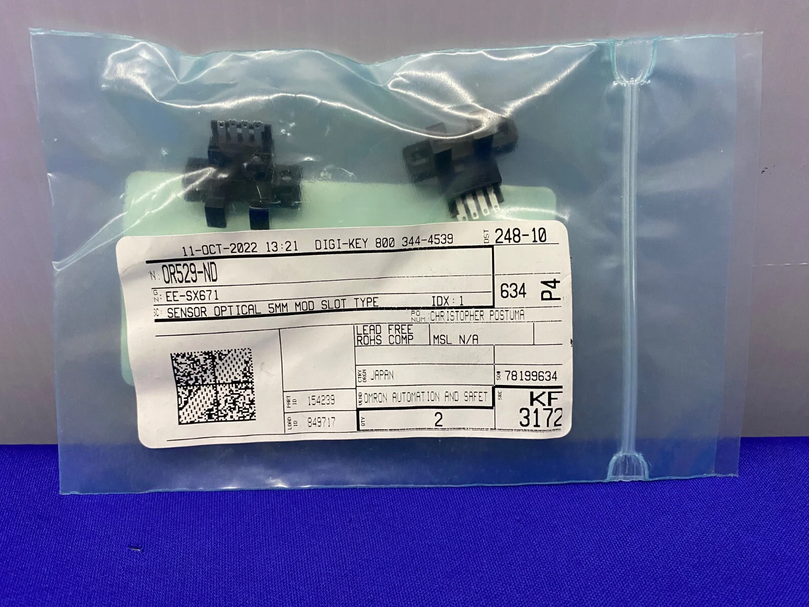 OMRON / DIGI-KEY EE-SX671 / OR529-ND SENSOR OPTICAL MOD 5MM – 1 PKG QTY 2