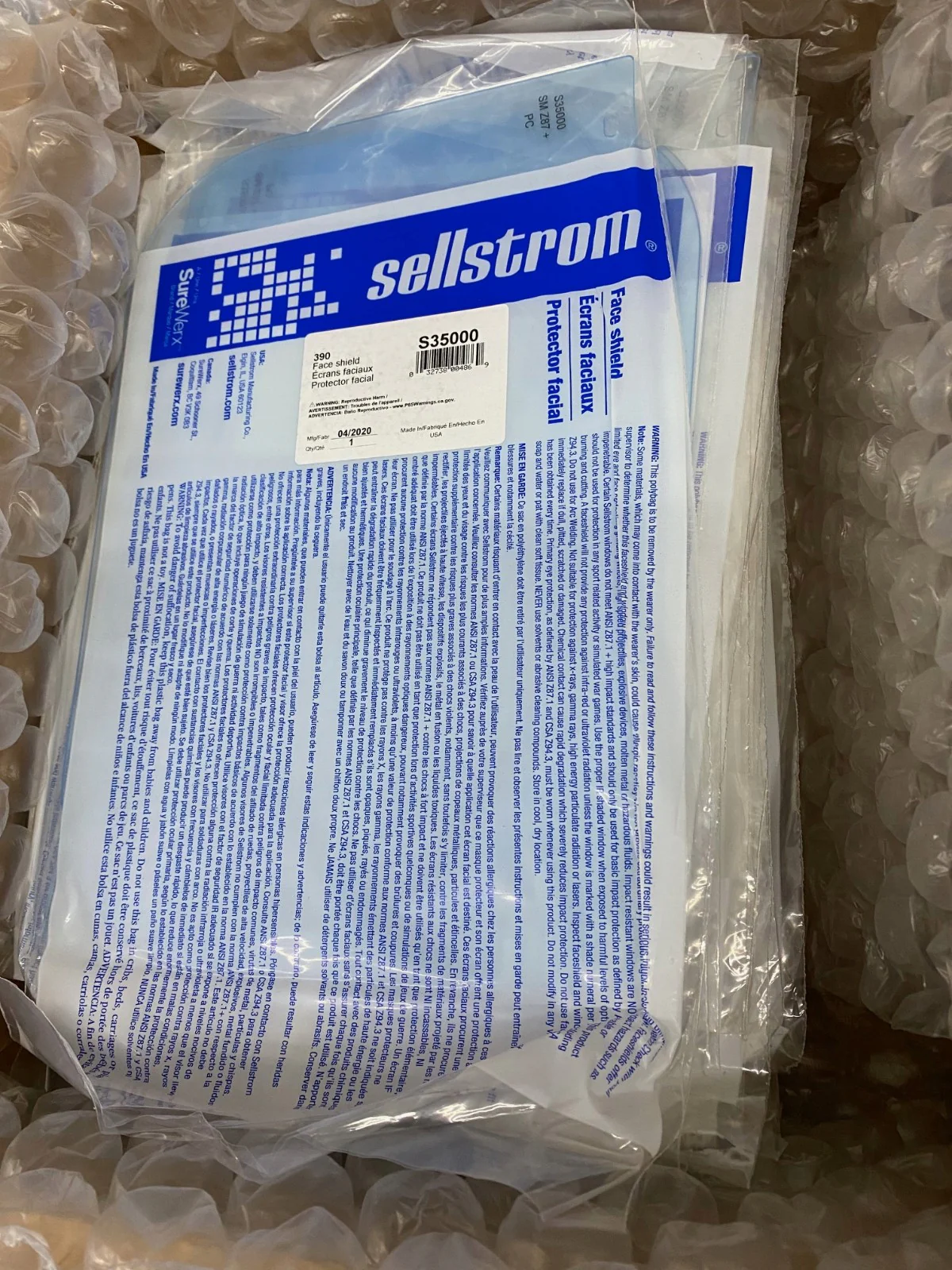 SELLSTROM ® S35000 CLEAR UNCOATED REPLACEMENT WINDOW FACE SHIELD – 1 LOT QTY 99