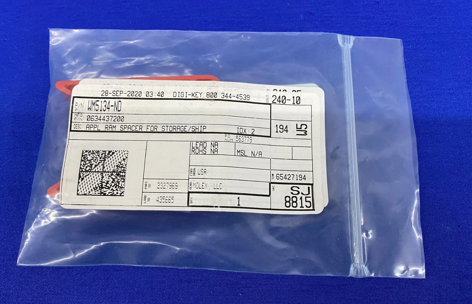 MOLEX / DIGI-KEY  0634437200 / WM5134-ND  APPL RAM SPACER FOR STORAGE/SHIP