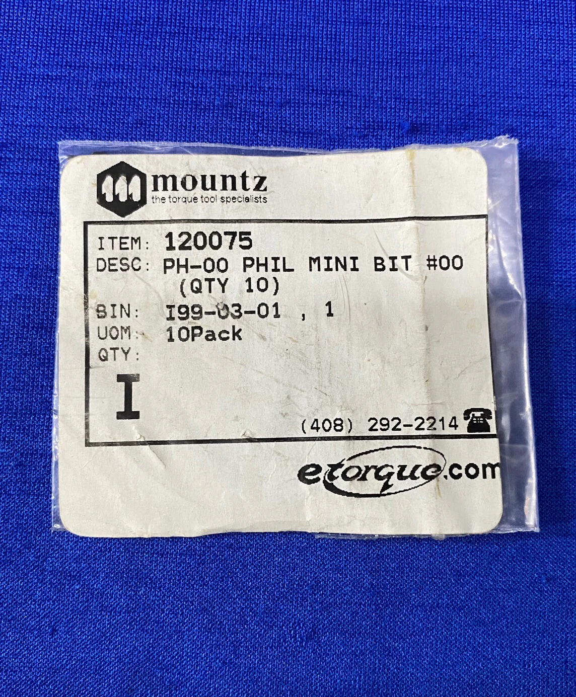 MOUNTZ 120075 PH-00 PHILLIPS  MINI BIT #00 – 1 PACKAGE OF QTY 10 BITS