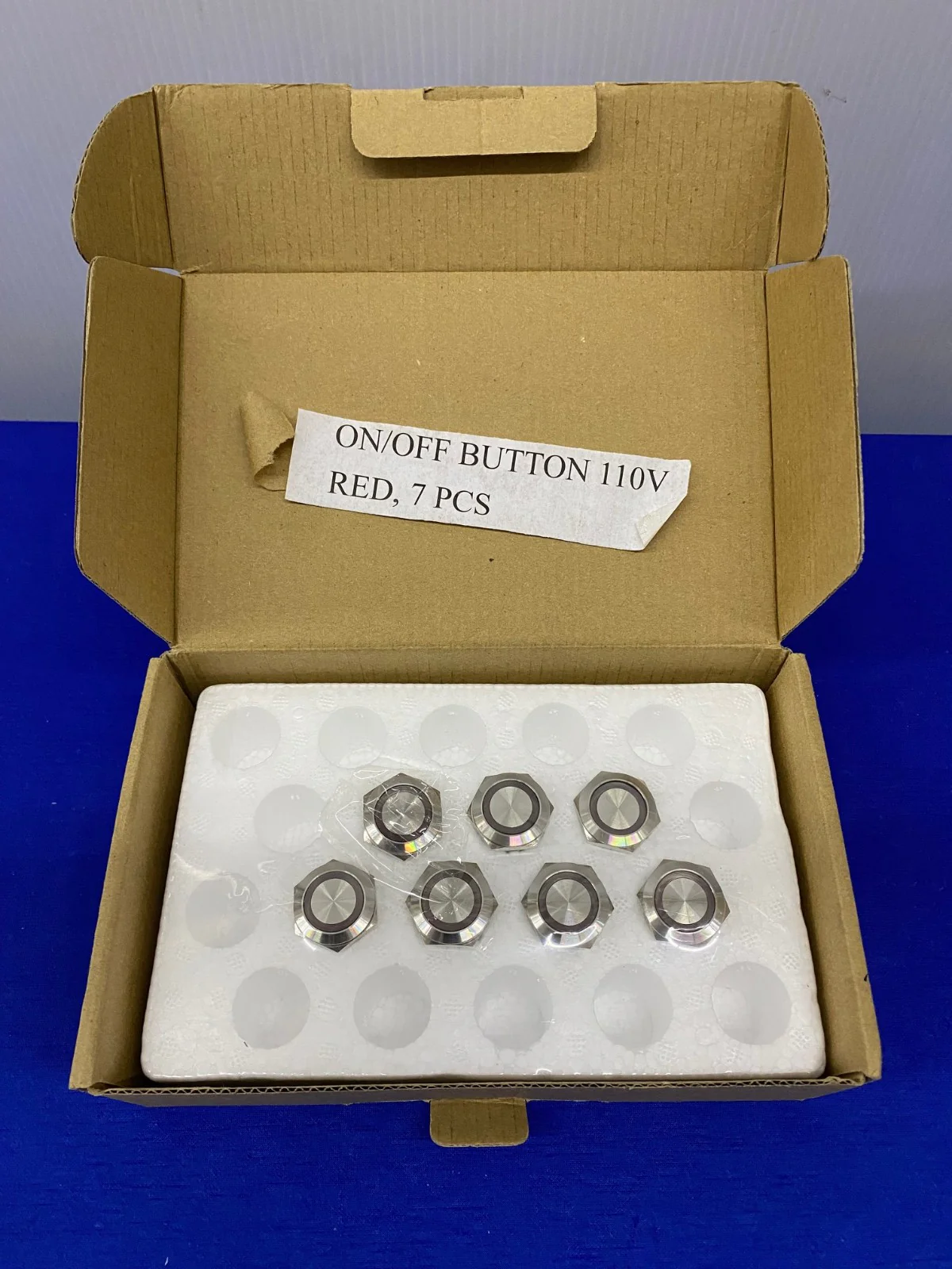J22-371R METAL PUSH BUTTON SWITCH RED RING LED – JinHong – 1 LOT QTY 7