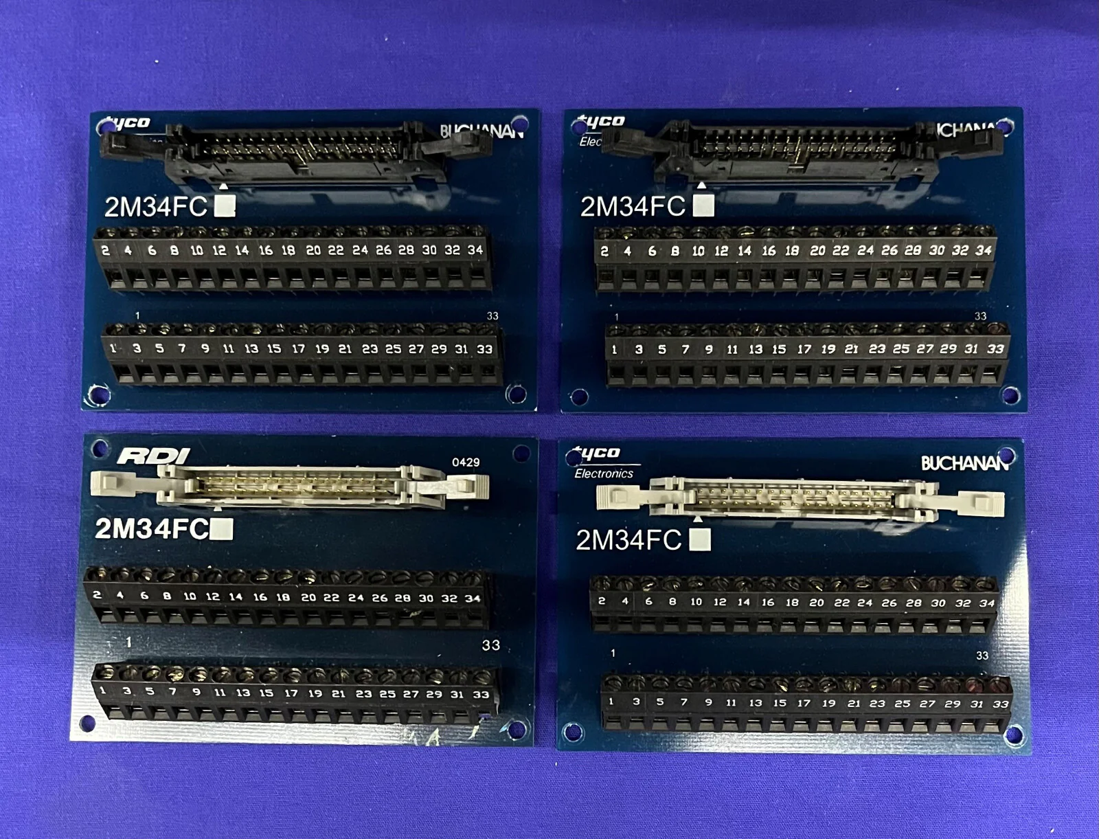 1 LOT QTY OF 4 – Terminal Block Interface Module 2M34FC (3-Tyco 1-RDI Brand)