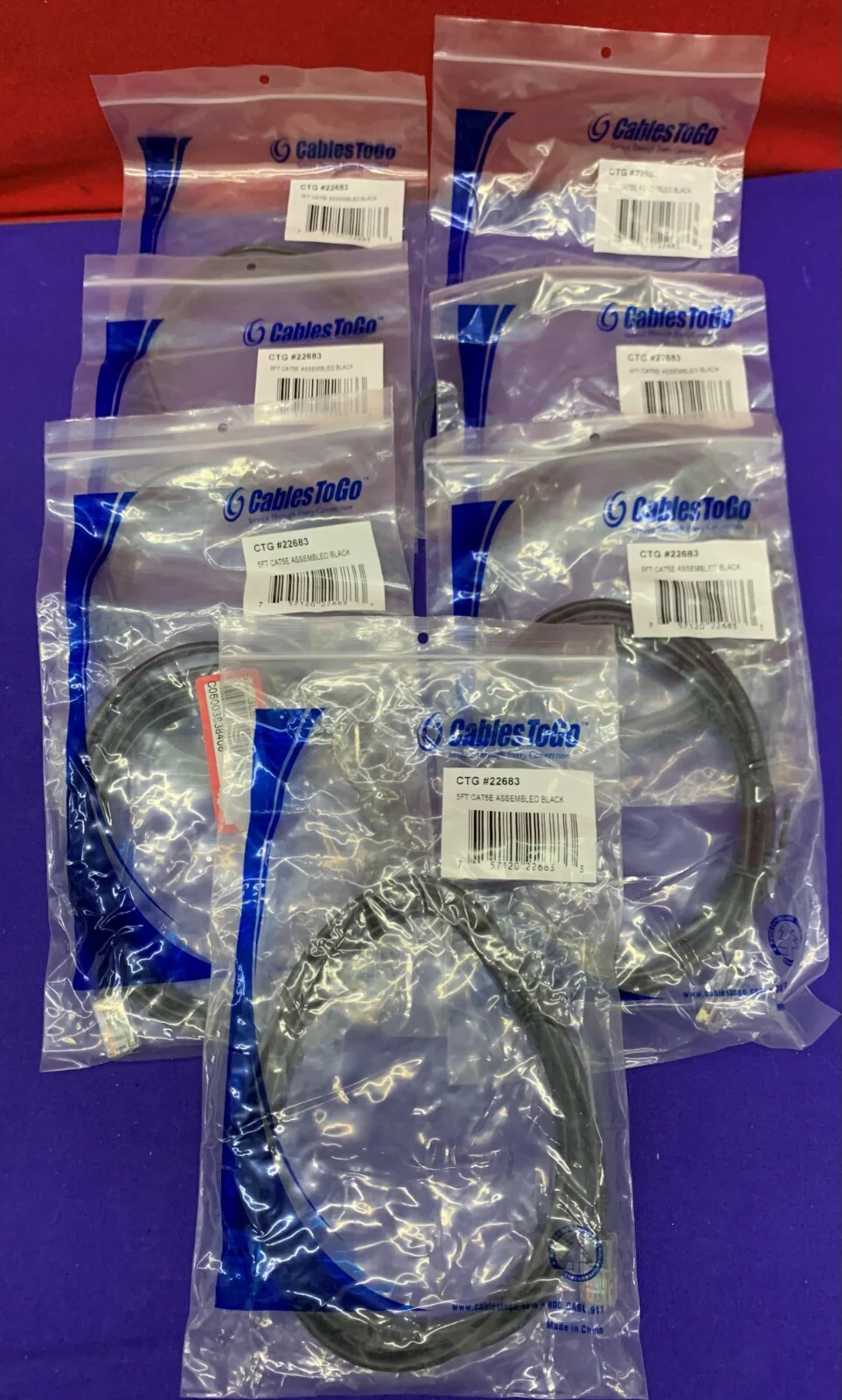 1 Lot Qty of 7 – C2G Cables To Go Cat5e 22683 5’ Black Connectors RJ-45 Male
