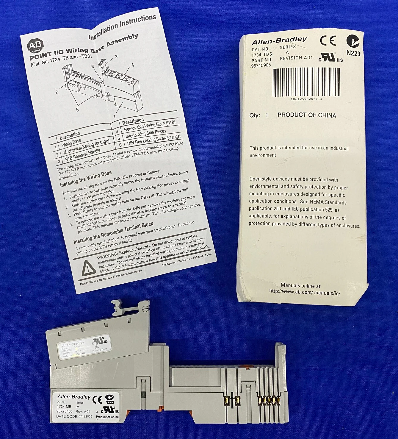 Allen Bradley  AB 1734-TBS  1734TBS SER A – CONSISTS OF: 1734-RTBS & 1734-MB