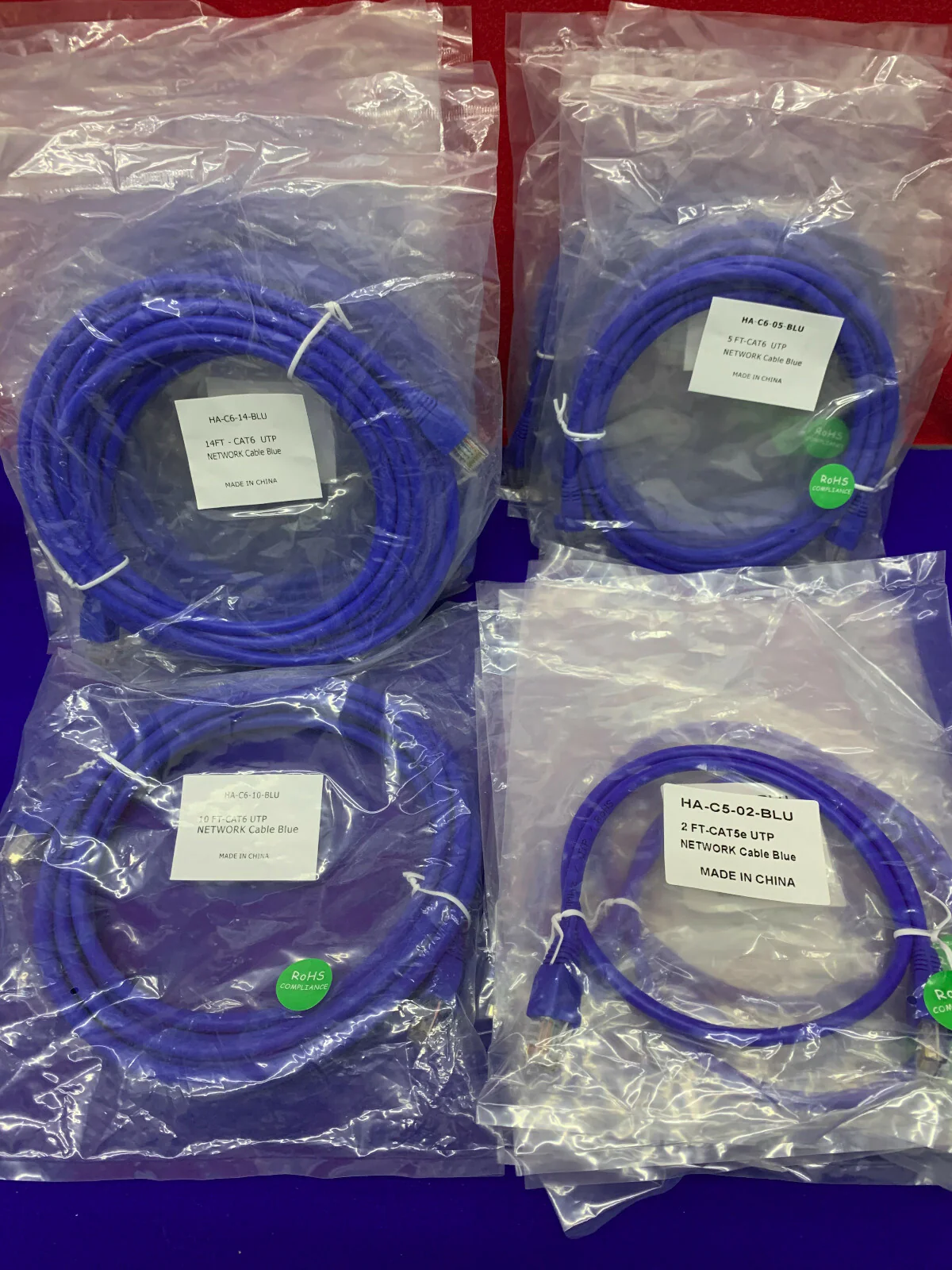 QTY OF 20 –  Cat52e / Cat6UTP NETWORK BLUE CABLES – SEE AD FOR QTY’S OF STYLES