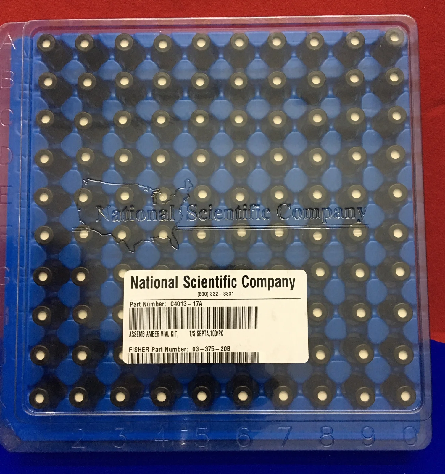 NATIONAL SCIENTIFIC FISHER C4013-17A ‘1 PACK OF 100 VIALS’ ASSEMB AMBER VIAL KIT
