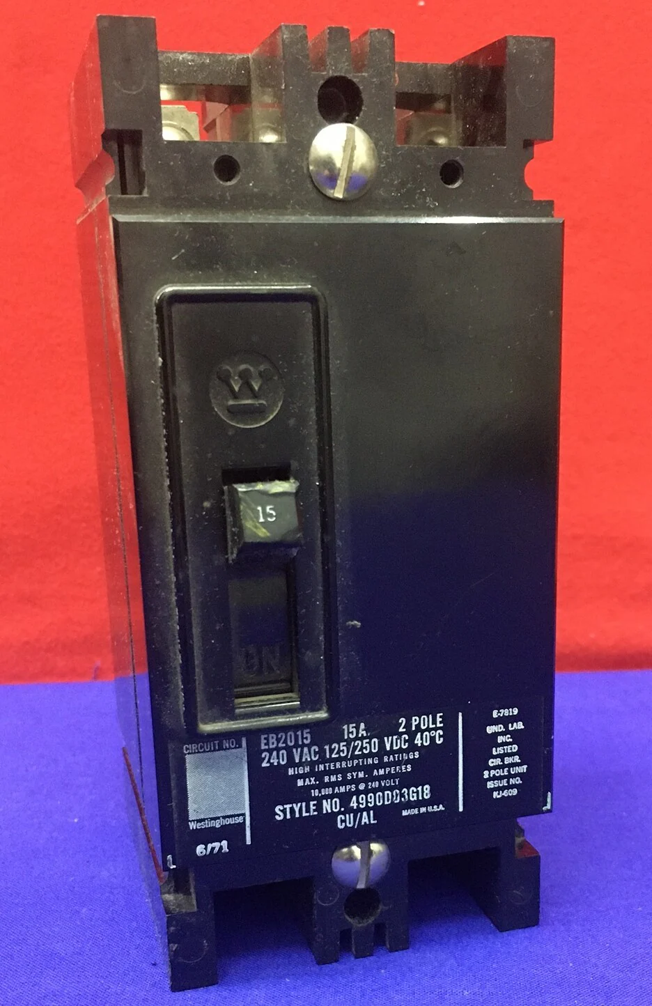WESTINGHOUSE EB2015 MOLDED CASE CIRCUIT BREAKER