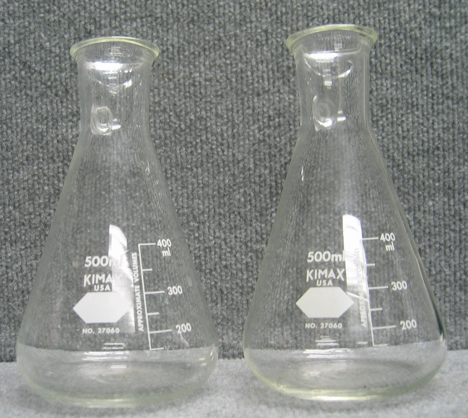 ‘QTY OF 2’ KIMAX NO.27060 500ml GLASS TUBULATION ERLENMEYER FILTERING FLASKS