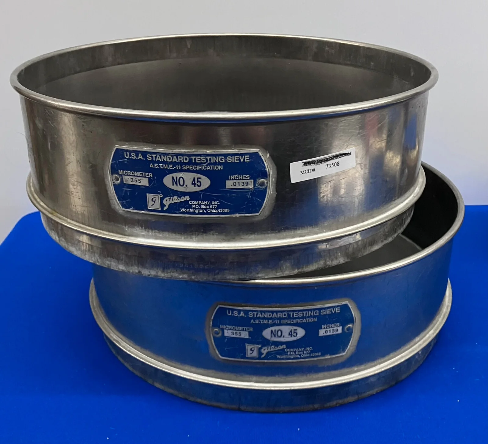 GILSON NO. 45 USA STANDARD TESTING SIEVE,MICROMETER 355,0.0139 INCHES LOT OF 2
